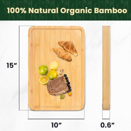 Bamboo Cutting Board for Kitchen, 15 x 10 Large Cutting Board Charcuterie Boards with Juice Groove and Handles, Chopping Board for Meat, Vegetables and Cheese