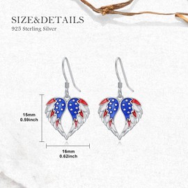 4th of July Earrings 925 Sterling Silver Red White and Blue American Flag Angel Wing Patriotic Dangling Drop Earrings UAS Independence Day Gift for Women Men