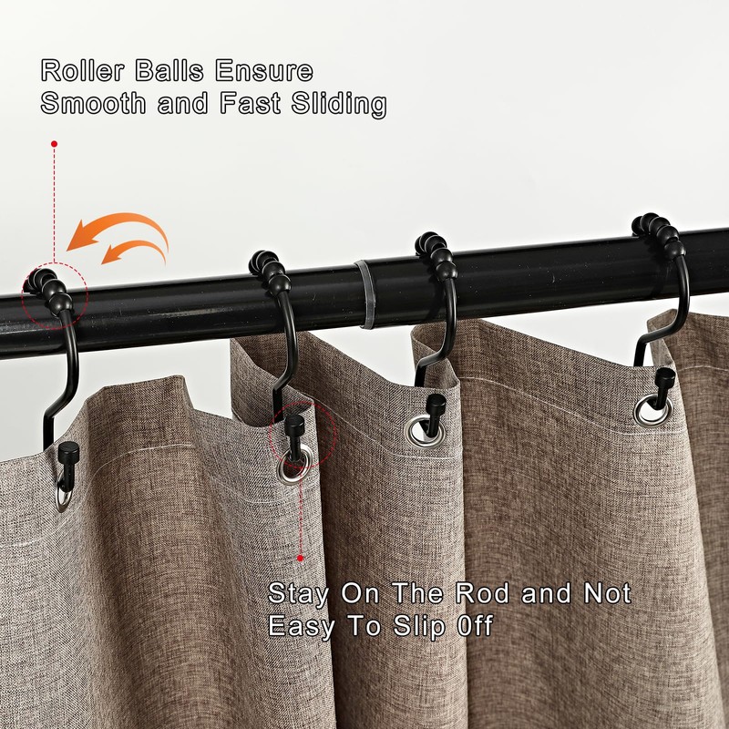 INSIMHEART Shower Curtain Hooks, 12 Pcs Shower Curtain Rings, Rustproof