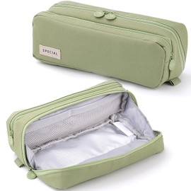 KORSEEN Pencil Pen Case Large Capacity Pencil Pouches Bag with Extendable Big Compartments, Double Zipper Green Pencil Pouch Organizer Bag School Office Aesthetic Supplies for Girls Boys Adults