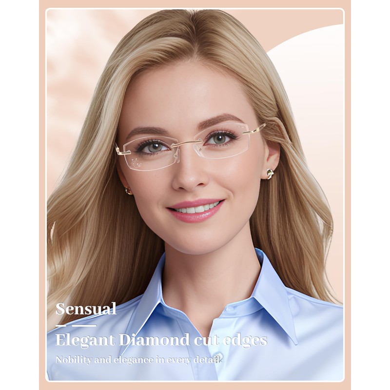 LUFF Rimless Reading Glasses for Women,Stylish Blue Light Blocking Computer