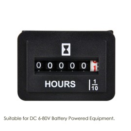 Jayron JR-HM001 Snap in Mechanical Hour Meter Rectangular Hour Meter for DC 6V to 80V Power Equipment Such as Fork Lifts,Golf Carts,Floor Care Equipment,and Any Other Battery Powered Equipment