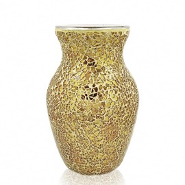 JASMODAAURA Tempered Mosaic Glass Vase 7.8inch (Gold)