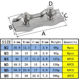 M2 Duplex Clamp 304 Stainless Steel Heavy Duty Wire Rope Clips Duplex Bolt Cable Clamp for Wire Rope Clotheslines Fixed Patio Hanging Sun Sails 8PCS