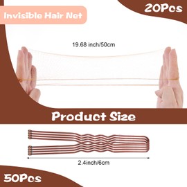 Giantree Hair Nets and Pins Set - 20 Invisible Nets and 50 U Shaped Pins for Buns, Ballet Dancer, Food Service Workers (Brown)