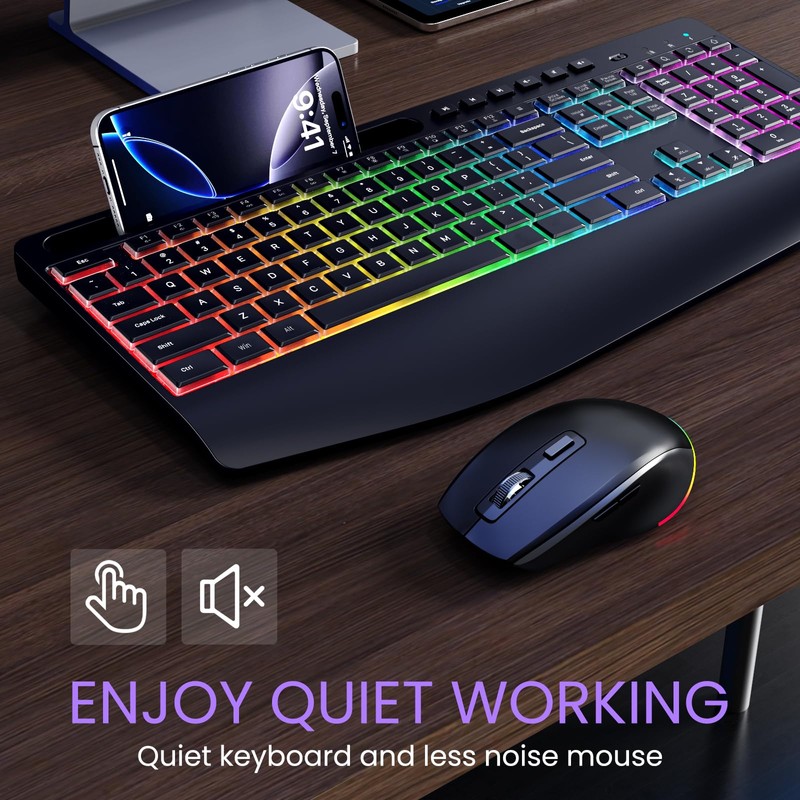 Wireless Keyboard and Mouse Combo- VEILZOR 2.4G Rechargeable Keyboard with