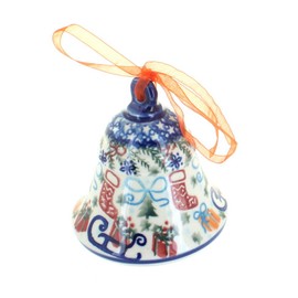 Blue Rose Polish Pottery Christmas Bounty Large Bell