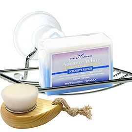 Relumins SHOWER SET Advance Lightening Soap, Wooden Facial Cleansing Brush and Stainless Steel Soap Dish Set