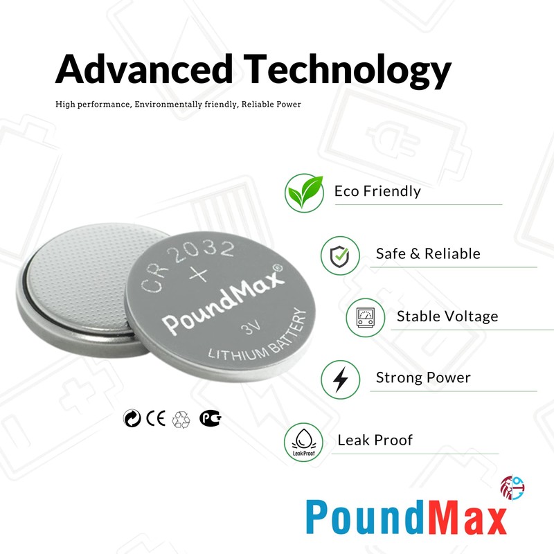 PoundMax CR2032 Lithium Coin Cell Battery, Compatible with AirTag, 3V