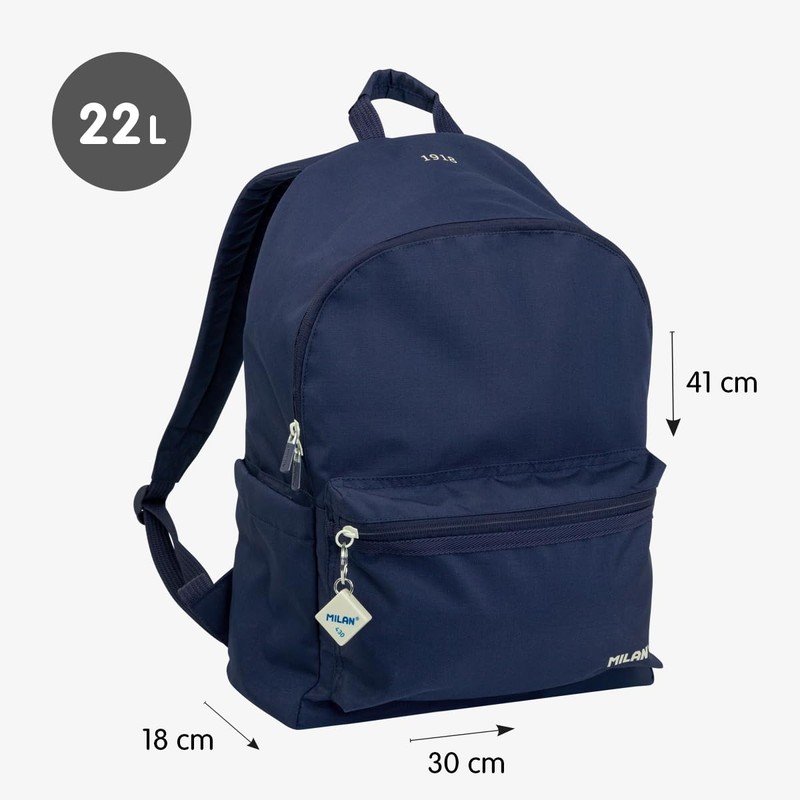 MILAN 624605SNCB School Backpack 2 Zips (22L) 1918 Series, Navy