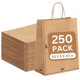 JET PAPER BAGS - 10”x5”x10” Inch [250 Pcs] Brown Paper Bags with Handles Prime for Takeout, Grocery, Goody, Retail, Party, Gifts, Weddings - Recyclable Kraft Paper Gift Bags with Handles