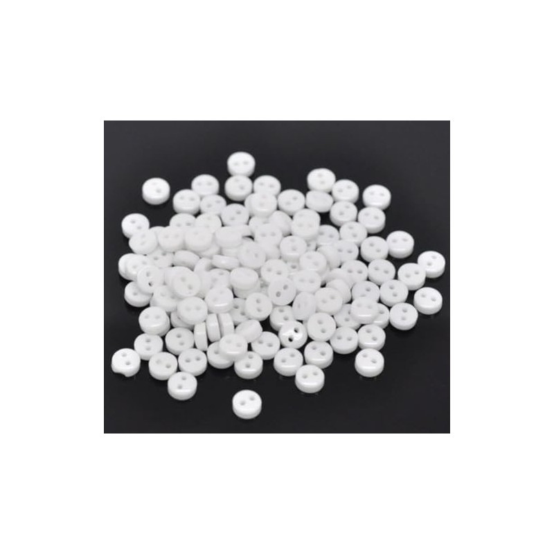 200 x Plain White Round 2 Hole 6mm Sewing Buttons.