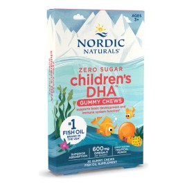 Nordic Naturals Suplemento Children's DHA Cero Azúcar, 600 mg de Omega, 30 gomitas sabor ponche tropical