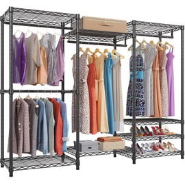 VIPEK V5 Portable Closet Wardrobe Heavy Duty Clothes Rack, Freestanding Clothing Rack with 4 Hang Rods & 8 Shelves, Adjustable Closet Racks, 68.9" L x 15.7" W x 76.4" H, Max Load 890LBS, Black