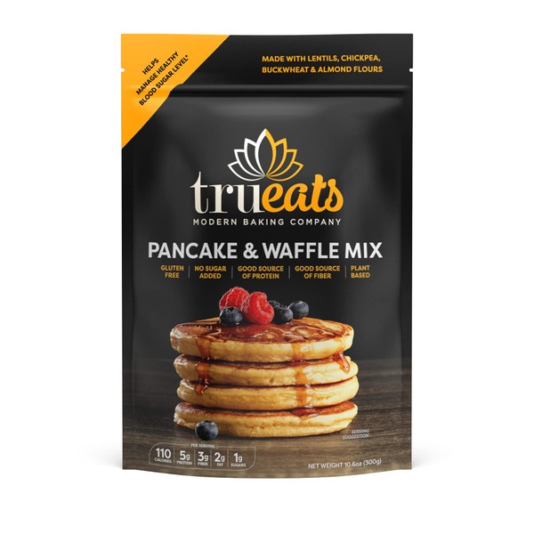 TruEats Pancake & Waffle Mix: Diabetic Friendly, Protein & Fiber Rich, Low Glycemic & Gluten Free, No Sugar Added, Vegan, Dairy Free, Plant Based, Sweetened with Monk Fruit Sweetener