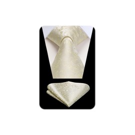 HISDERN HTP-02S Paisley Pattern Necktie Chief Set, Men's, Business, Wedding, After-party, Party, Gift, 29 Patterns, 18 cream yellow (floral pattern)