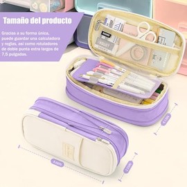Estuche para Lápices de Grande Capacidad, Lapicera Organizador Expandible, Bolsa de Utiles Oficina, Estucheras Lapiceras Aesthetic para Plumones y Colores, Papelería con Cremallera (Morado)
