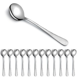 Kyraton 12-Piece Stainless Steel Hammered Soup Spoons, Dishwasher Safe