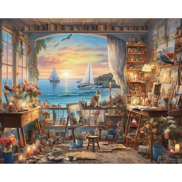 Seaside Paint by Numbers Kit for Adults Beginner,Scenery Paint by