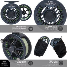 Paper Street Company Large Arbor Fly Fishing Reel Lightweight & Anti-Rust Cast Iron Body 6/8wt, Right