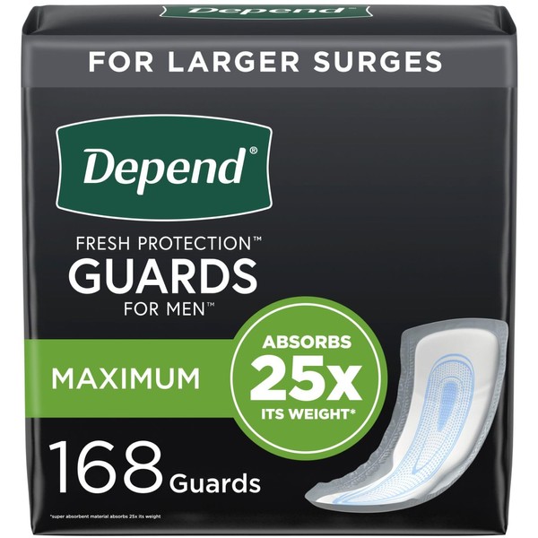 Depend Incontinence Guards/Incontinence Pads for Men/Bladder Control Pads, Maximum Absorbency, 168 Count