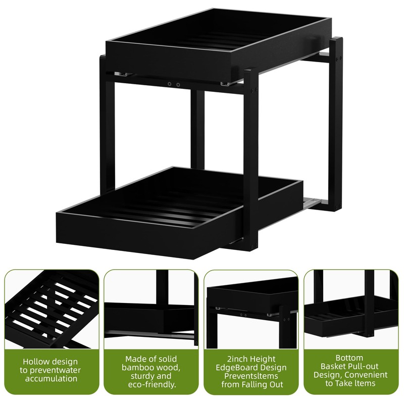 APRTAT 2 Pack Under Sink Organizer, Bamboo Wooden 2-Tier Pull-Out