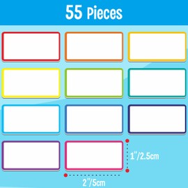 Magnetic Name Tag Label, 55 PCS Dry Erase Reusable Neon Name Stickers Rainbow Frame in 11 Colors for Whiteboards Locker Fridge School Office Home (Each Measures 2" x 1")
