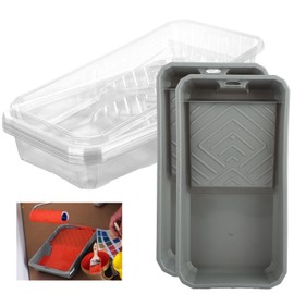 Oungy 20 Pcs Disposable 4Inch Paint Tray Liners & 2 Pcs 4Inch Reusable Paint Trays, Plastic Paint Roller Tray Liner Small Paint Roller Tray, Mini Roller Tray and Liner (Grey + Clear)