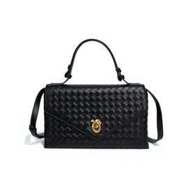 Women's Handmade Woven Evening Bag PU Leather Handbags Shoulder Bag Crossbody Purse for Women (BLACK-1)