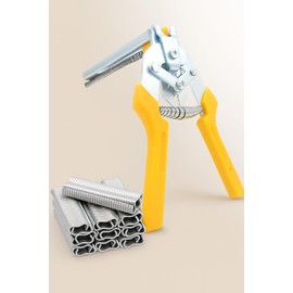 Hog Ring Pliers Kit with 600 Galvanized Steel Hog Rings – Heavy‑Duty Manganese‑Steel Tool for Fencing, Animal Cages, Upholstery & Wire Railing Repair-Yellow