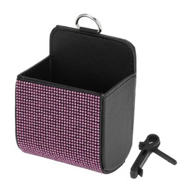 HOPESPANNER Universal 3.5" Length 2.4" Width 4.7" Height Car Trash Can Hanging Trash Bin Faux Leather Rhinestones 1 Pcs Black Pink