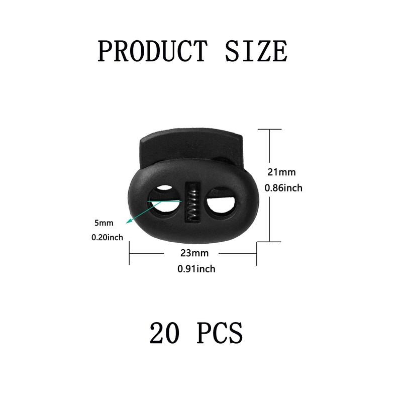 YOUNIEYO 20pcs Black Plastic Cord Locks End Spring Toggle Stopper
