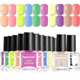 OpenLive Nail Polish Set, 10 Color With 2PCS Base and Top Coat Nail Polish Fast Drying High Gloss 2025 Spring and Summer Color Pink Blue Green Purple Nail Polish for Holiday Gift Giving