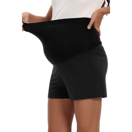 Hocaies Maternity Shorts Maternity Shorts Pregnancy Cotton Maternity Shorts with Elastic Belly Band for Summer Comfortable Short, black