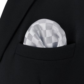 S&W SHLAX&WING Mens Pocket Square Satin Light Grey Silver Off White Checkered Rhomibic for Suit Jacket