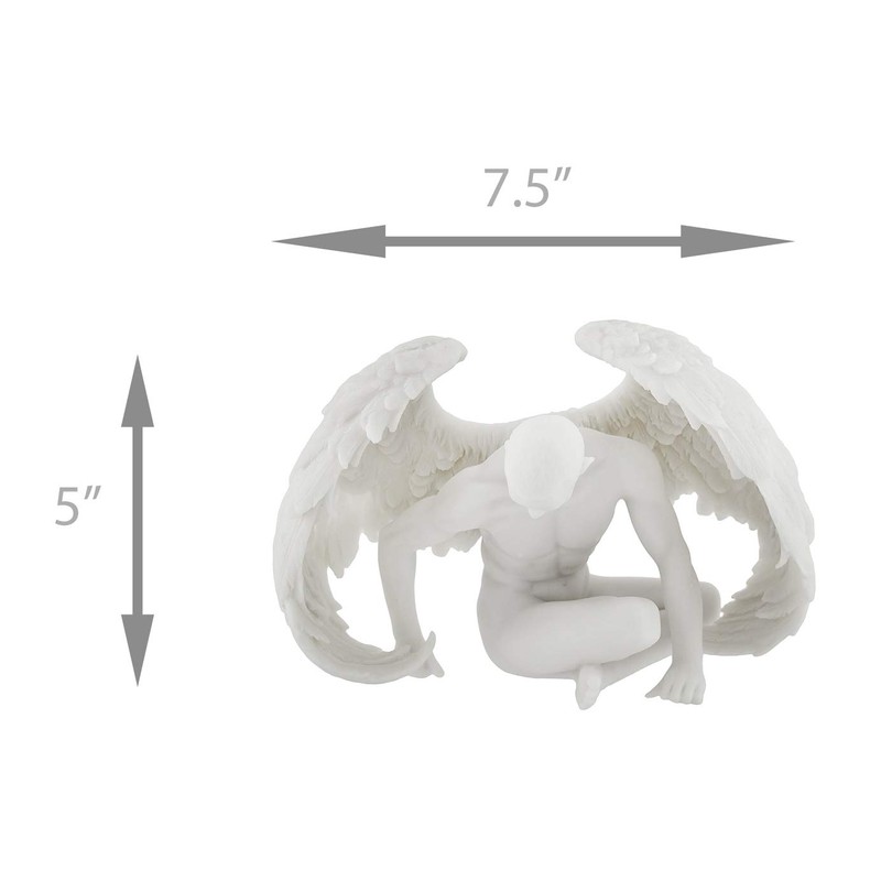 Veronese Design Nude Winged Grieving Male Angel White Marble Finish
