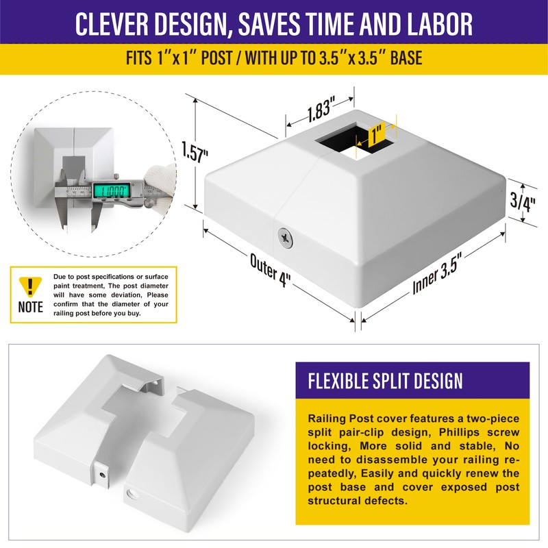 Hulave Split Post Cover, Fits 1"x1"/3.5"x3.5" Base, for Indoor/Outdoor Iron