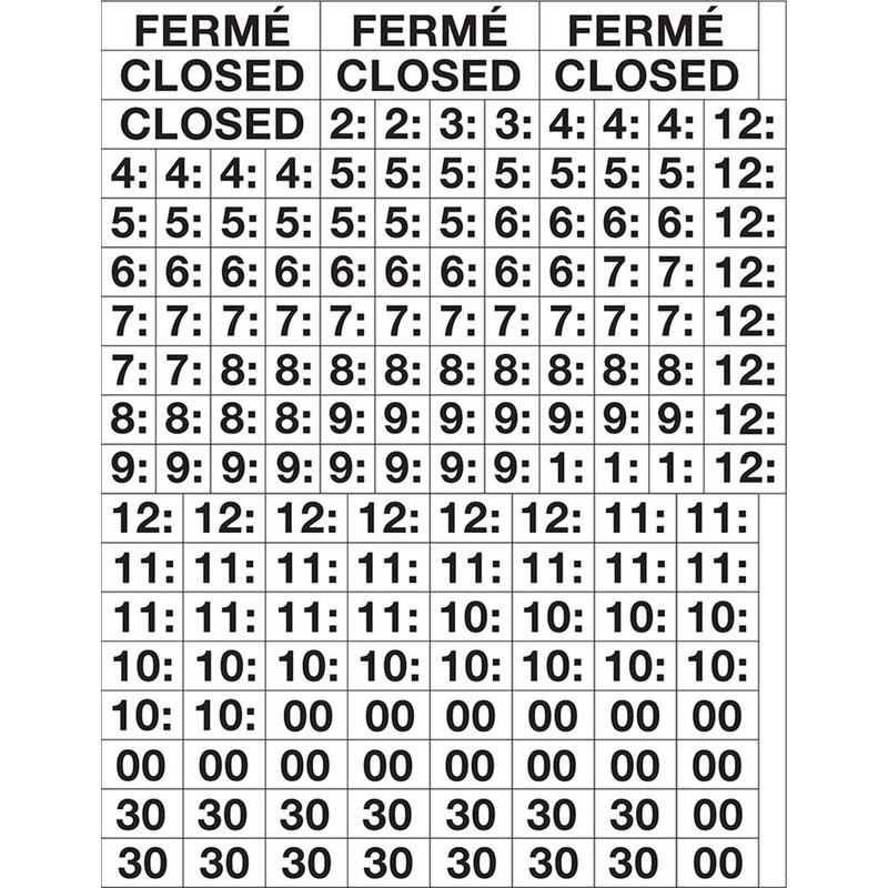 Cosco Business Hours Boutique Sign Static Cling Numbers Included 8