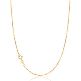 Jewlpire Solid 18k Over Gold Chain Necklace for Women, 1.3mm Thin & Dainty & Sturdy Gold Cable Gold Women's Chain Necklaces, 16 Inches