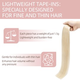 Silk-co Tape-In Real Hair Extensions, Pack of 20, Lightweight Version Tape Extensions, Real Hair, Remy Hair Extensions, Tape-In Hair Extensions, Glue Skin Weft, 30 g, 60# Platinum Blonde, 60 cm