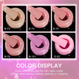 beautilux Pink Gel Nail Polish, 6 Colors 10ml Pink Gel Polish, Soak Off Light Pink Nail Gel Nail Art Starter Manicure Salon