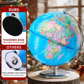BSHAPPLUS 13" World Globe for Kids, Classroom Globe for Education & Decoration with Stable Heavy Metal Base, HD Waterproof Printed & Rewritable Surface