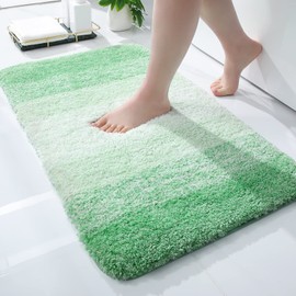 smiry Microfiber Bath Mat, 40 x 60 cm, Non-Slip Super Absorbent Bathroom Mat, Machine Washable Fluffy Shaggy Bath Mats Rugs for Bathroom, Extra Soft Thick Bathroom Floor Foot Mat, Green