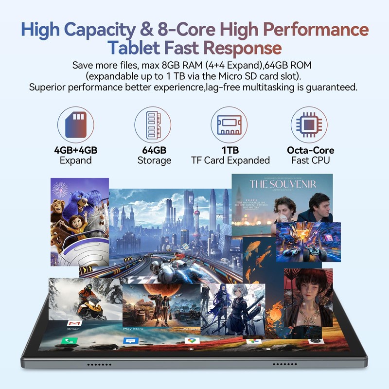 Android 14 Tablet 2025 Latest Tablets, 10 inch Tablet (4+4)GB