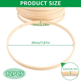 WOPPLXY Pack of 12 Wooden Rings for Crafts, 20 cm Wooden Rings, Macrame, Dream Catcher Rings Made of Bamboo for Wedding Wreath, Wall Hanging, DIY Crafts