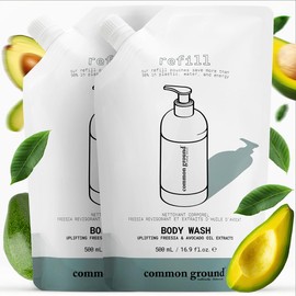 COMMON GROUND All Natural Body Wash - Paraben & Cruelty Free, Organic, Vegan, Plant-Based, Botanical Scent & Avocado Oil Extracts - All Skin Types, Men & Women, Sensitive, Refill