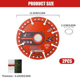 2-Pack Diamond Cutting Wheel 4 1/2 x 7/8 Inch, 115mm Metal Cutting Discs Segmented Diamond, Fast Saw Accessory for Angle Grinder Cut Off Wheel with 5000+ Cuts On Stone Tiles Ceramics Rebar Steel Iron