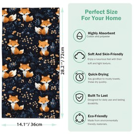 Snowmolle Hand Towels for Bathroom,Cute Foxes Floral Hand Towel Set of 2 Face Washcloths Fingertip Kitchen Towels Soft Bath Dish Cloth for Gym Hotel Spa Sport 14"X28"