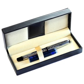 FPR Ambassador Chiseled Chrome Fountain Pen w/Ultra Flex Nib - Luxury Pen Set Includes Faux Leather Gift Box, Bottle Filling Converter & Two Long Cartridges