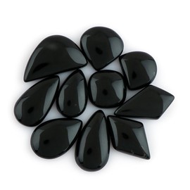 CRYSTALIS Wholesale 10pcs Natural Black Onyx Loose Gemstone Bulk Cabochons Jewelry Making Supply, Chakra & Healing Polished Stones, Wire Wrapping, DIY, Gem Collection